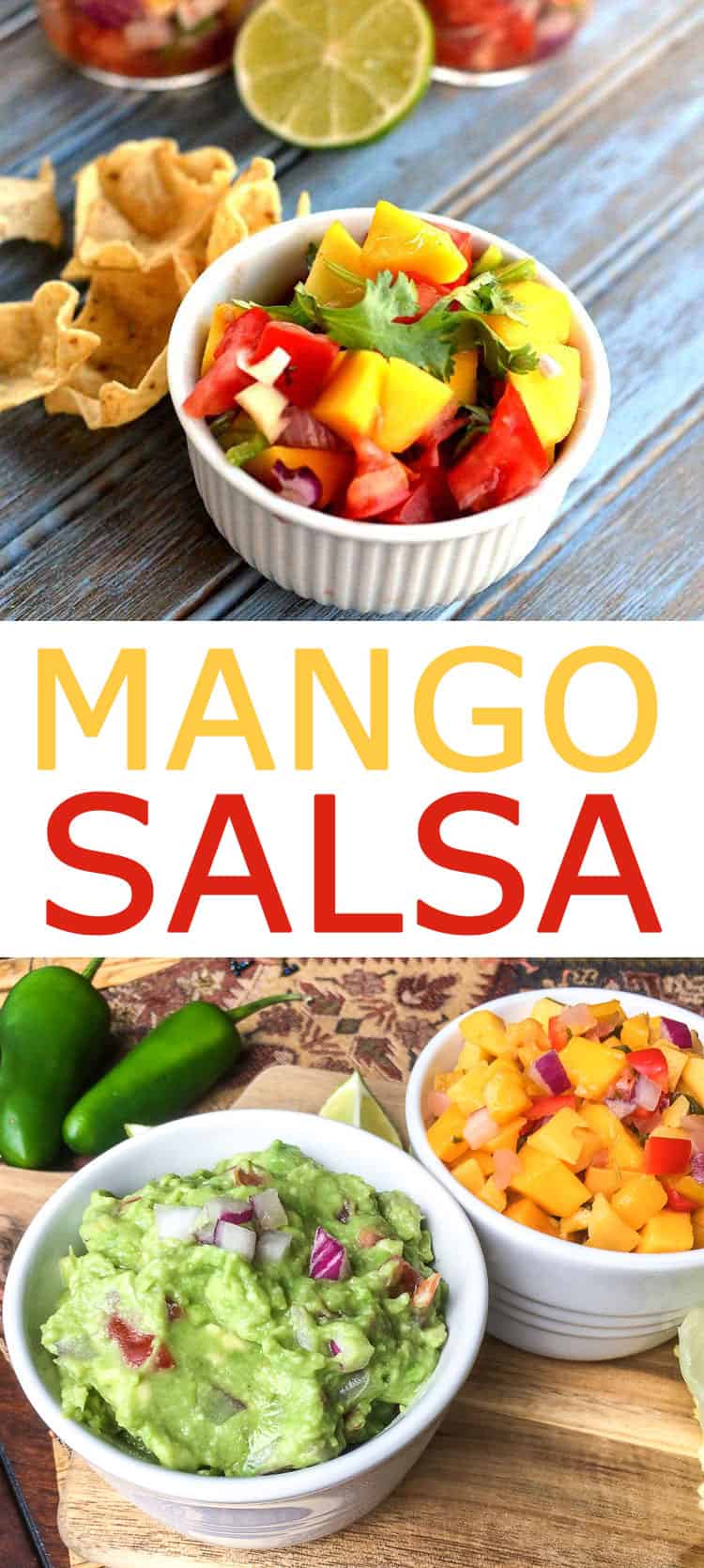 guacamole and mango salsa in bowls