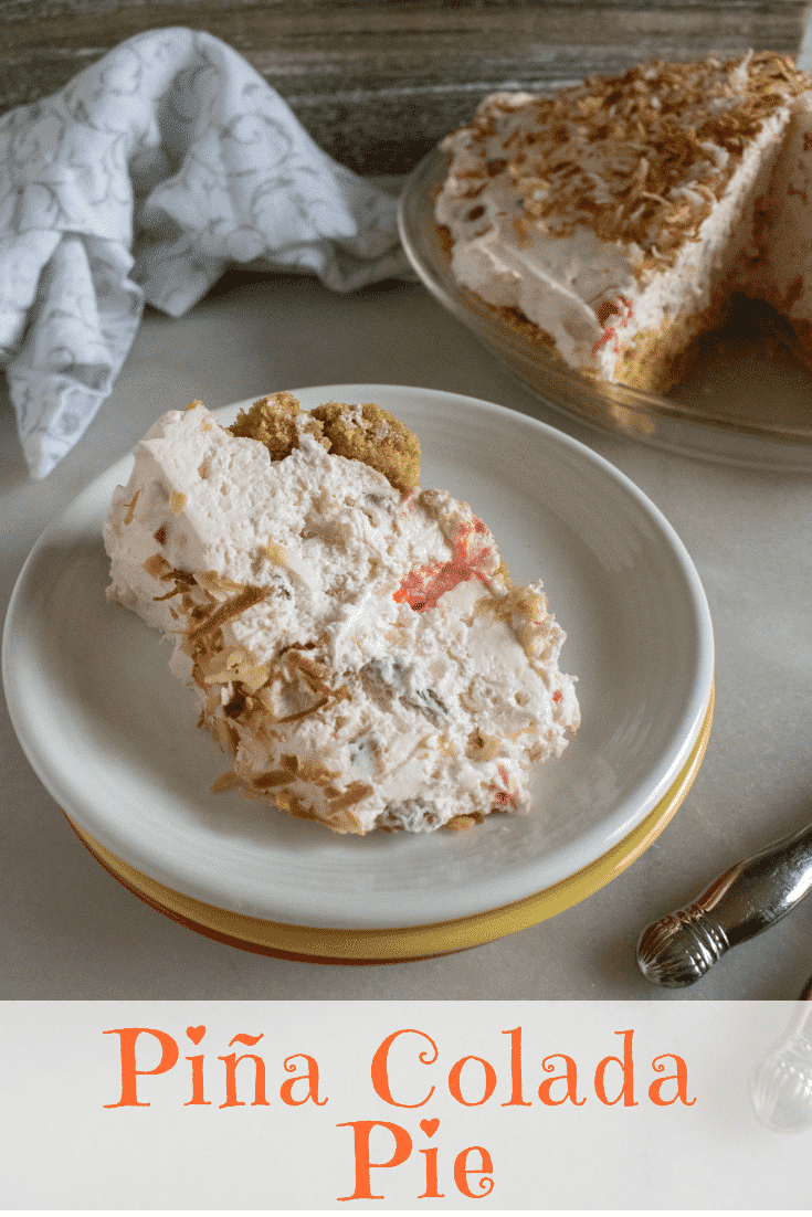 The perfect quick and easy pie for cocktail lovers! This Piña Colada Pie is rich and creamy and loaded with all the classic piña colada flavors. #PiñaColadaPie #cocktaildessert #pinacolada #nobakedessert #pie