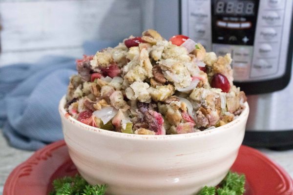 Instant Pot Cranberry Pecan Stuffing - All She Cooks