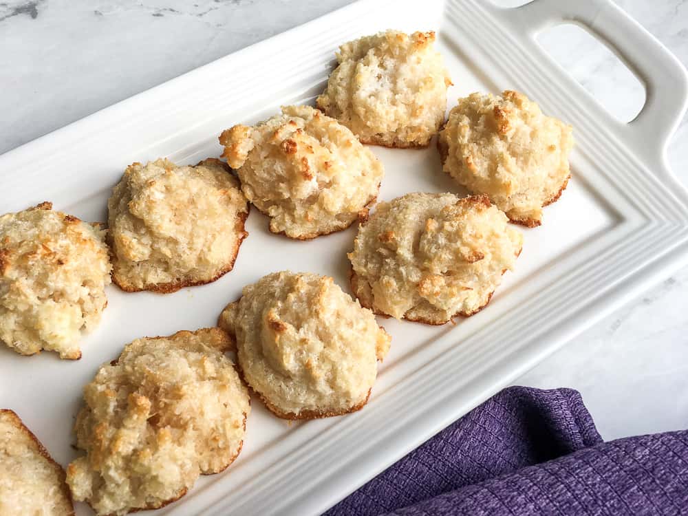 Finished 5-Ingredient Coconut Macaroons on a white serving tray