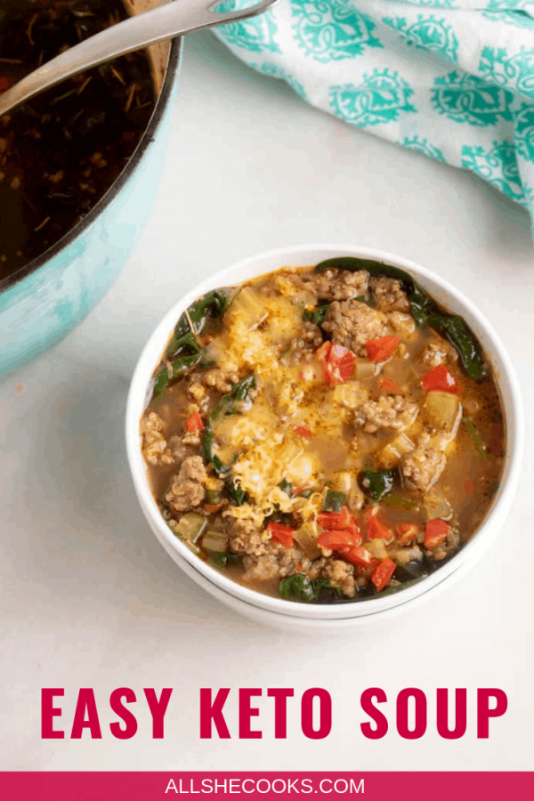 Easy Keto Soup with Sausage, Peppers and Spinach All She Cooks