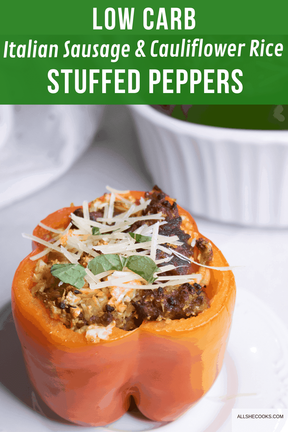 This low-Carb Italian Sausage and Cauliflower Rice Stuffed Peppers recipe will absolutely knock your socks off! Delicious and healthy, you can't go wrong with this gluten-free and keto friendly dish!
#StuffedPeppers #CauliflowerRice #Keto #GlutenFree