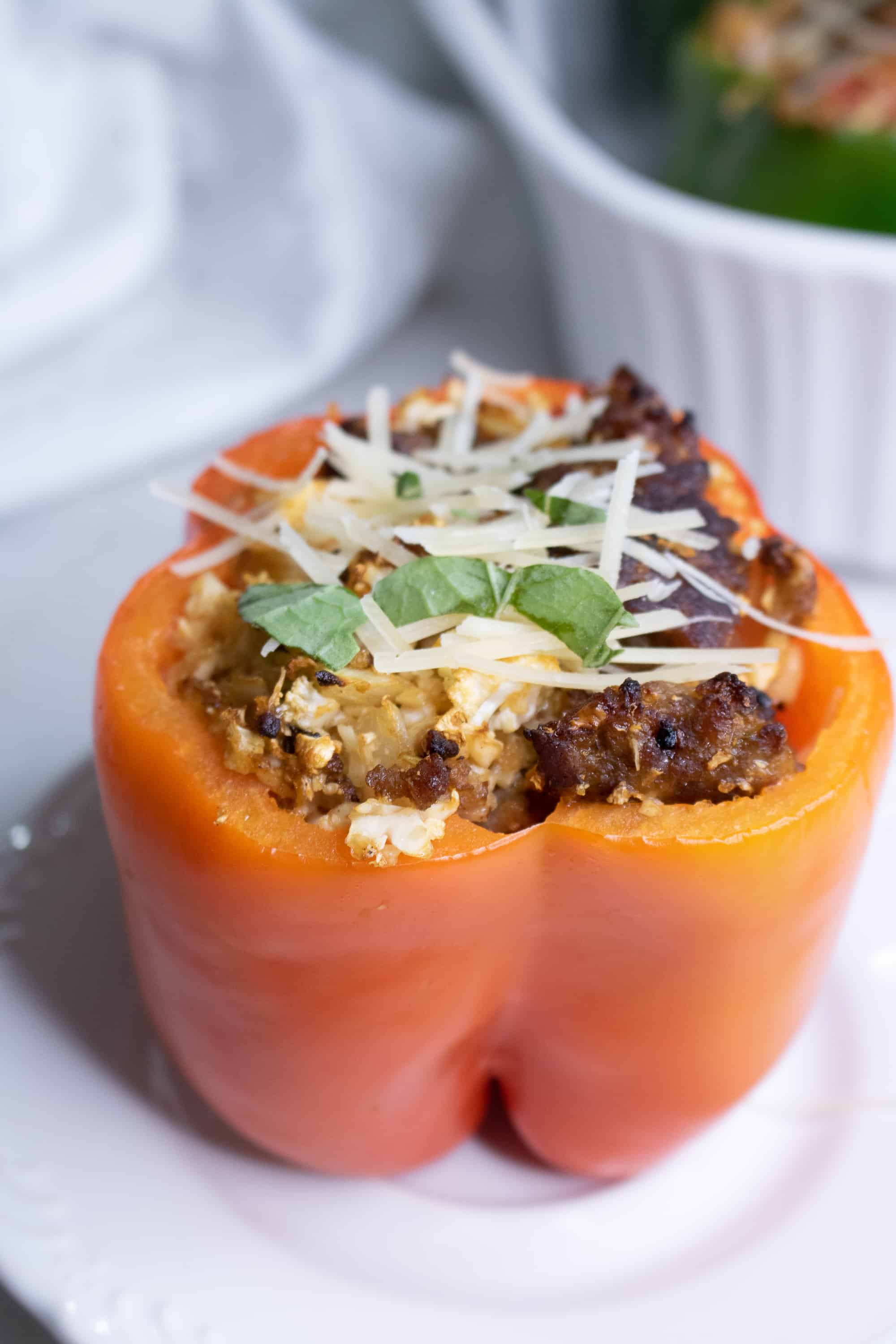 Italian Sausage and Cauliflower Rice Stuffed Peppers - All She Cooks