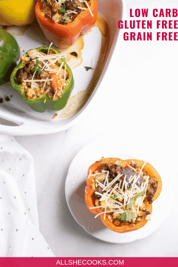 Italian Sausage and Cauliflower Rice Stuffed Peppers - All She Cooks