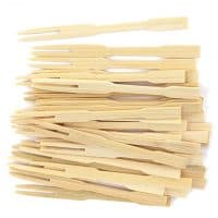 BambooMN Premium 3.5" Bamboo Mini Cocktail Tasting Forks Fruit Picks Party Supplies, 300 Pieces