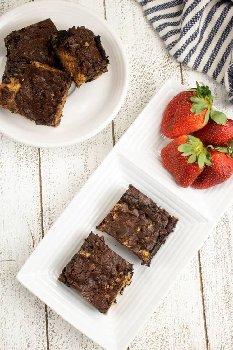 peanut butter brownies on white plate