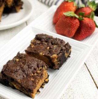 peanut butter brownies on white plate