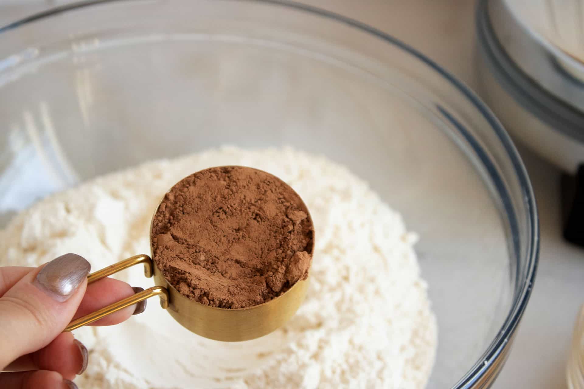 flour and cocoa powder in bowl