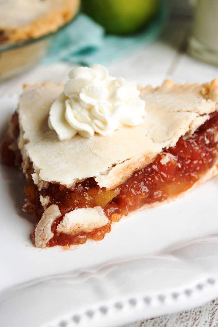 slice of rhubarb pie on plate 