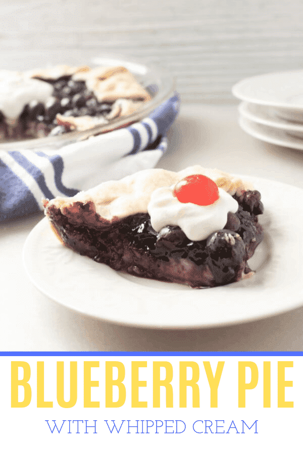 blueberry pie with cherry on top on a white plate