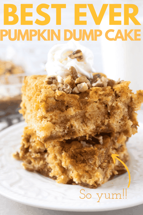two pieces of pumpkin dump cake on white plate