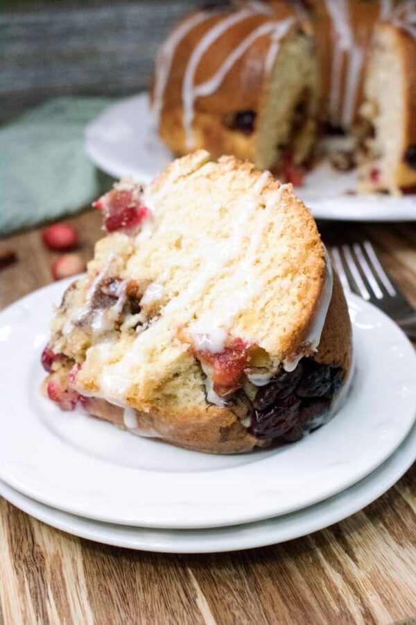 slice of cranberry pecan coffee cake