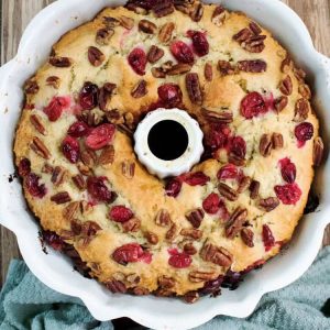 baked coffee cake in bundt pan