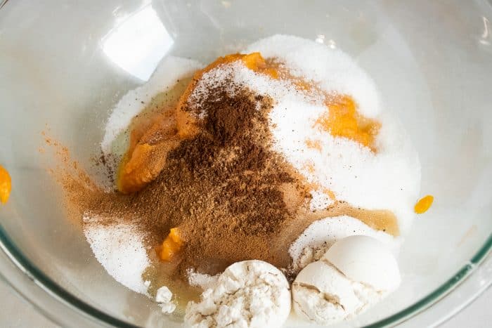 Ingredients mixed together for Sweet Potato Pie
