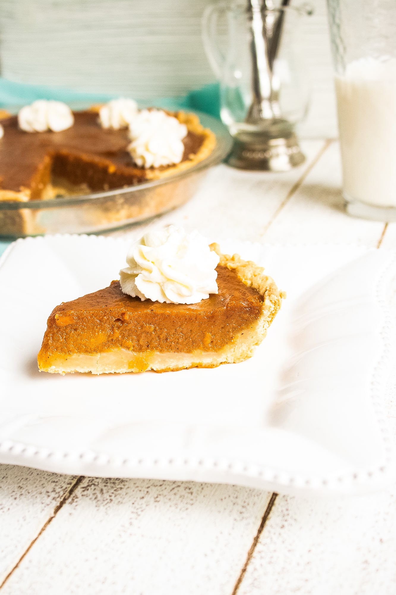 sweet potato pie on a white plate