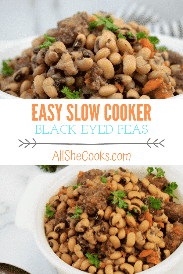 Easy slow cooker black eyed peas with beef Pinterest graphic