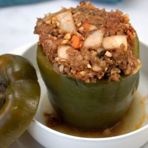 stuffed bell pepper in white bowl