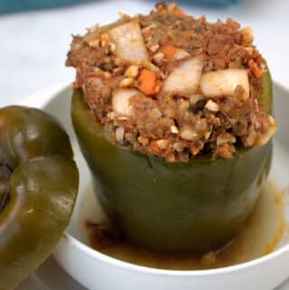 stuffed bell pepper in white bowl