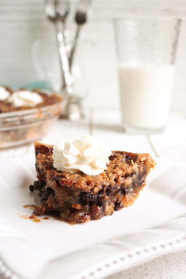 slice of derby pie on white plate