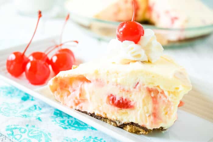 a slice of Cherry Almond Mousse Pie