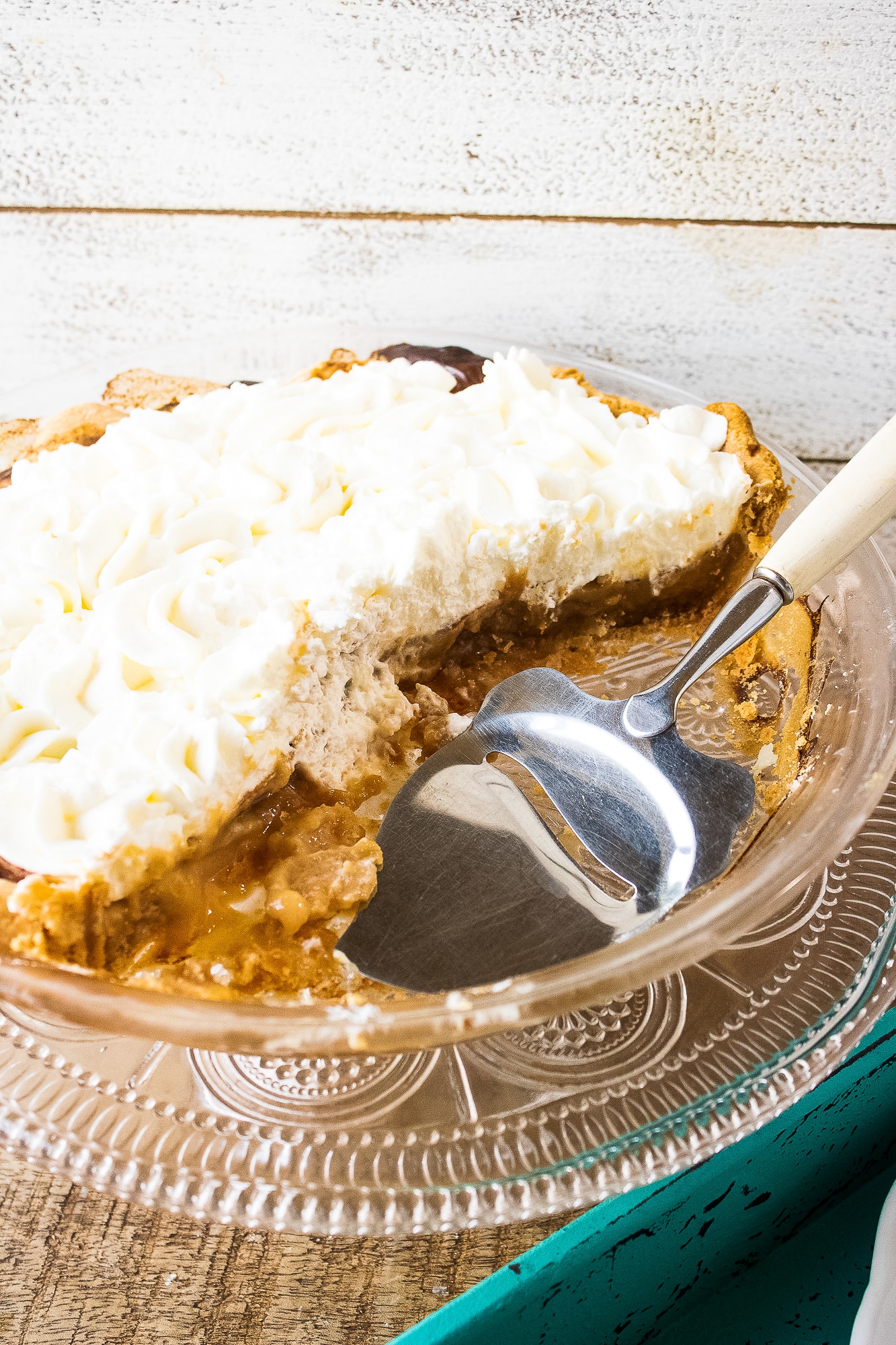 brown sugar pie being served from a pie dish