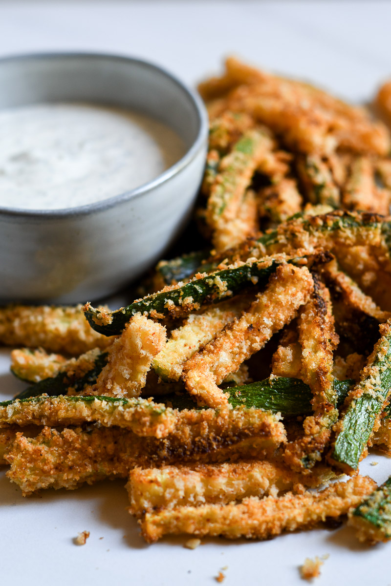 zucchini fries and creamy avocado ranch dressing