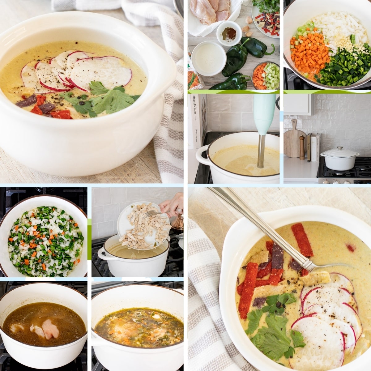 how to make chicken poblano soup collage