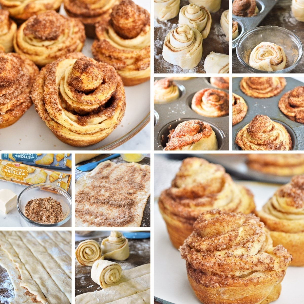 collage of images showing how to make cinnamon sugar cruffins