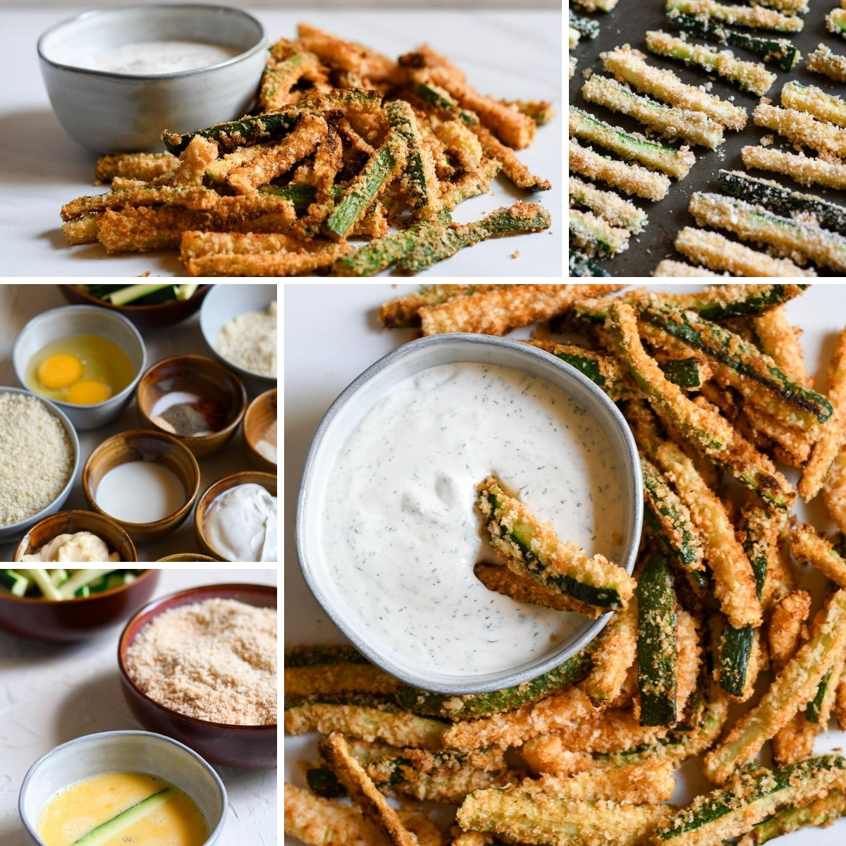 collage of images showing how to make zucchini fries