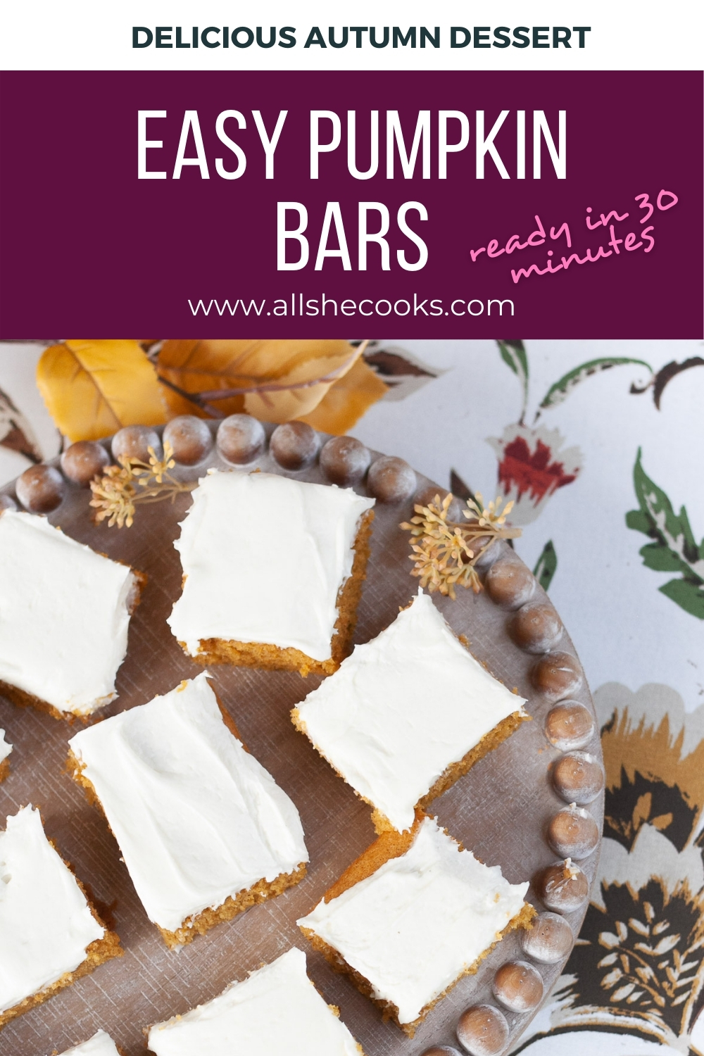 Easy Pumpkin Bars | All She Cooks