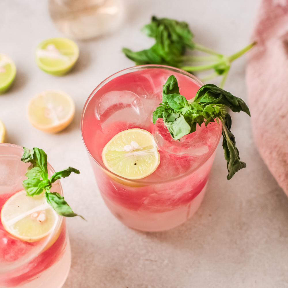 top view of a glass of watermelon drink