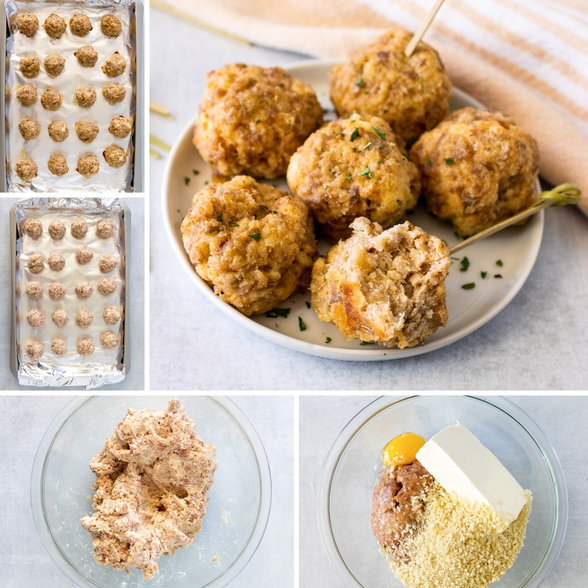 how to make cream cheese sausage balls collage