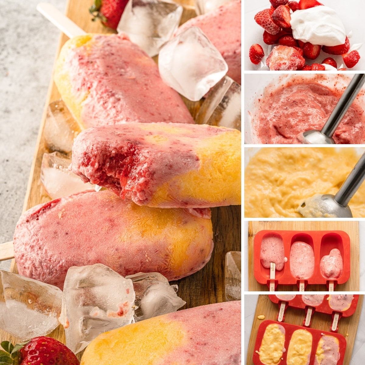 how to make strawberry mango popsicles collage