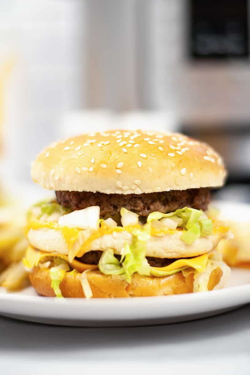 close up front view of instant pot burger