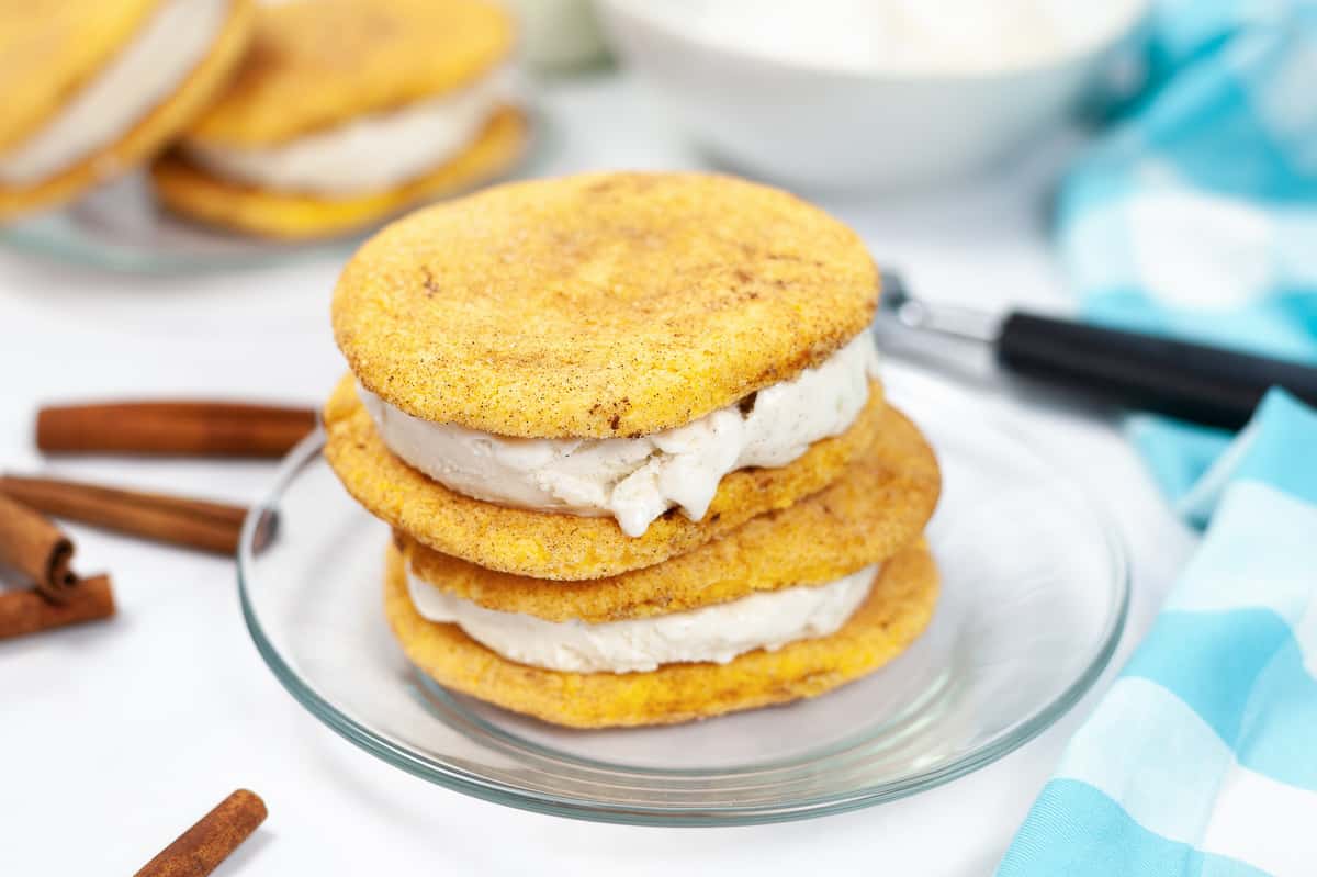 two Snickerdoodle Ice Cream Sandwiches stacked