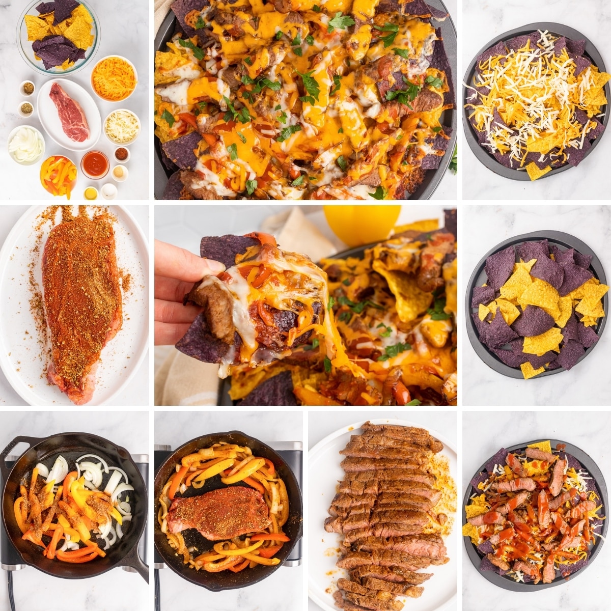 how to make one-pan fajita nachos collage