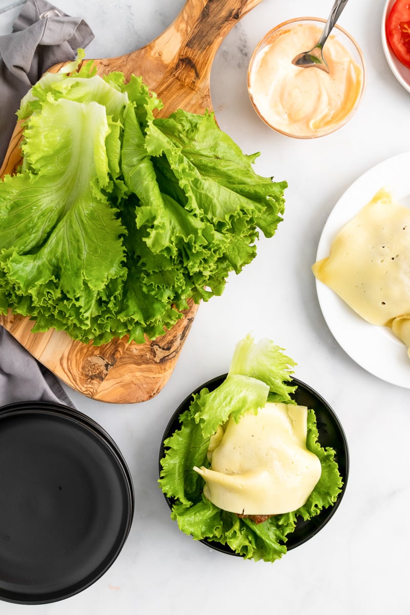 ingredients for assembling lettuce wrap burgers