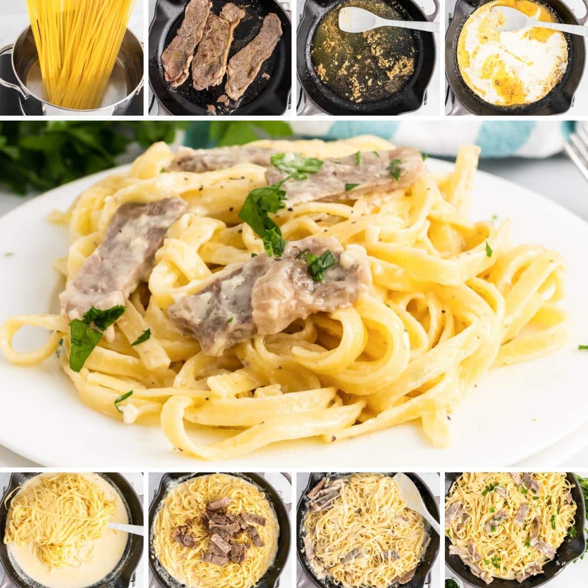 how to make easy steak alfredo collage