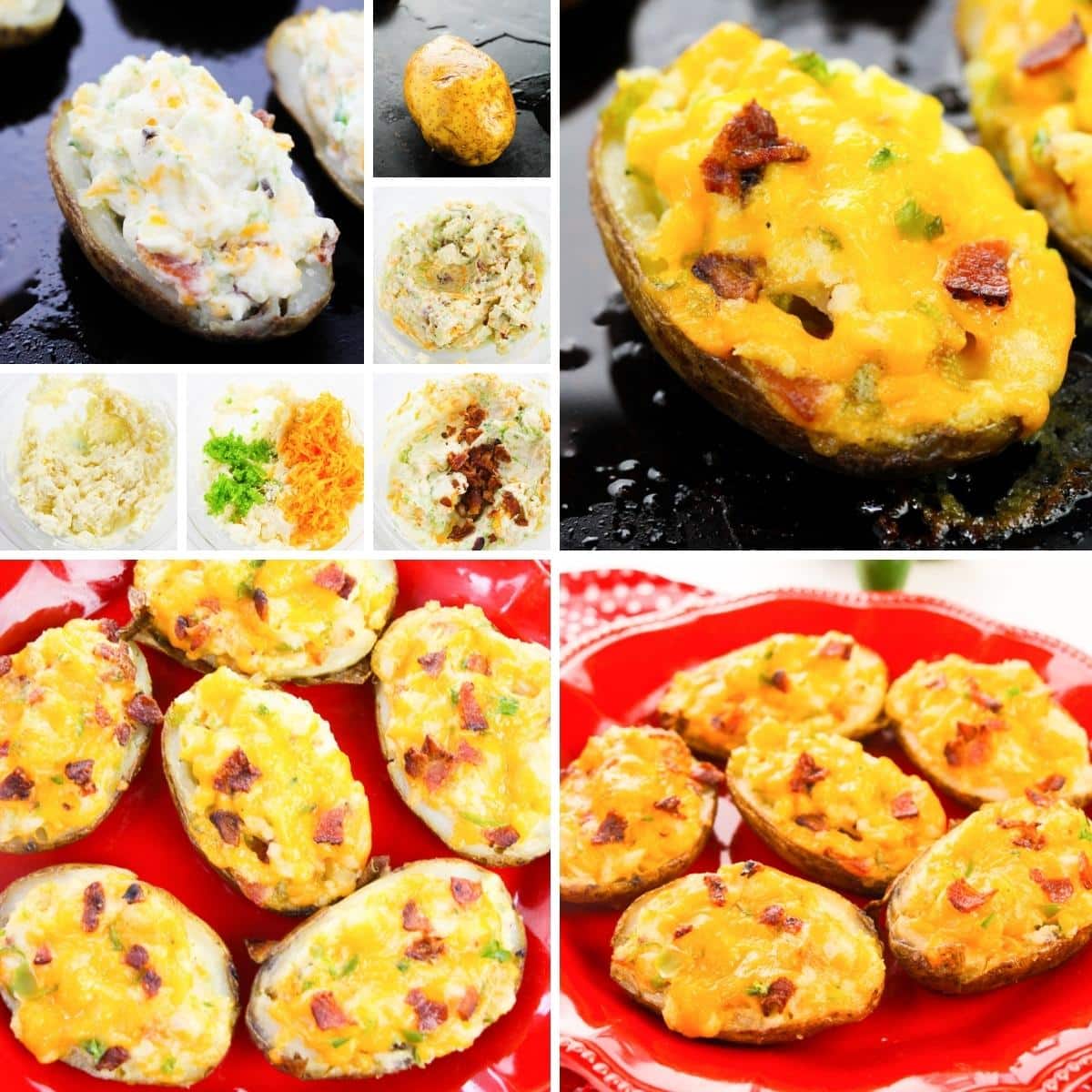 how to make loaded twice baked potatoes with cream cheese collage