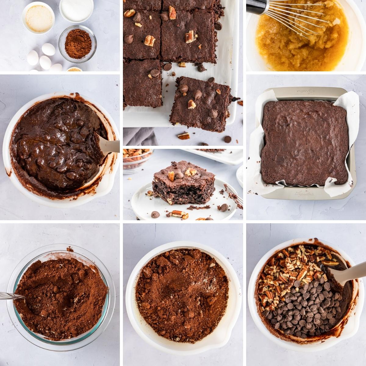how to make pecan chocolate chip brownies collage