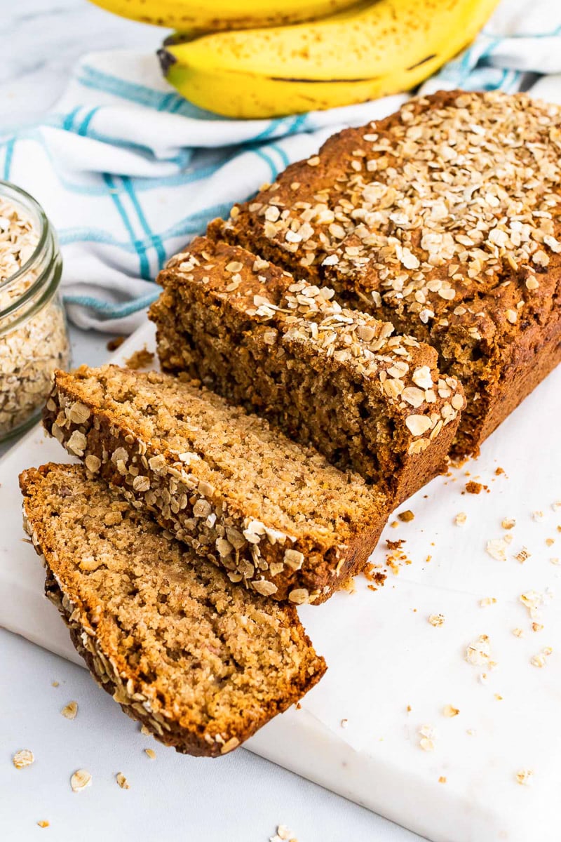 sliced loaf of banana oat bread