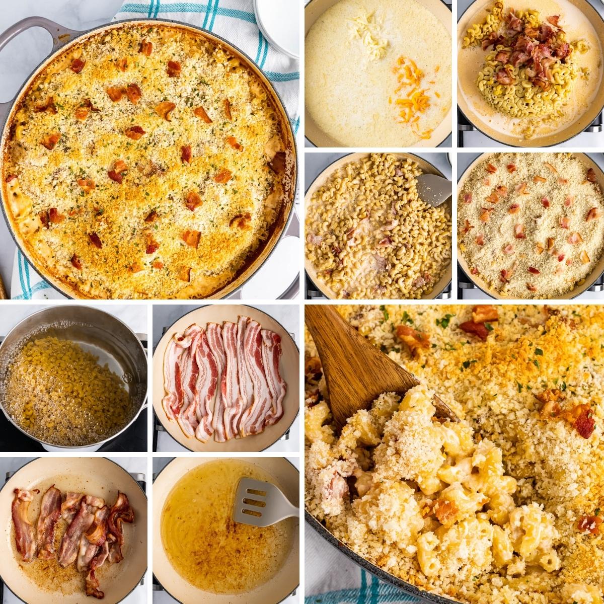 how to make bacon mac and cheese collage