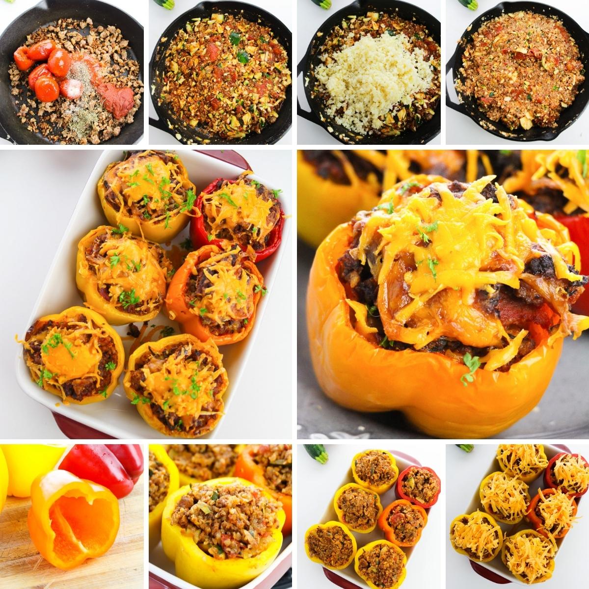 how to make keto stuffed peppers collage