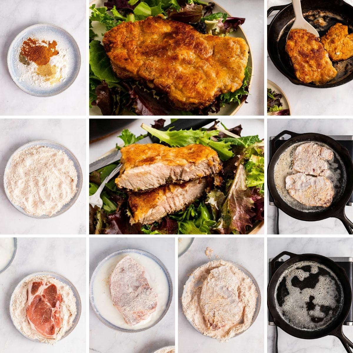how to make southern fried pork chops collage