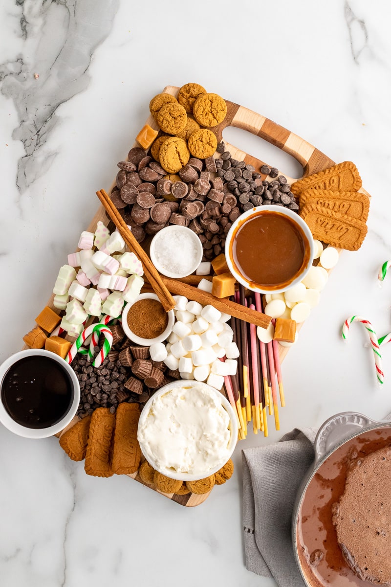 top view hot chocolate charcuterie board