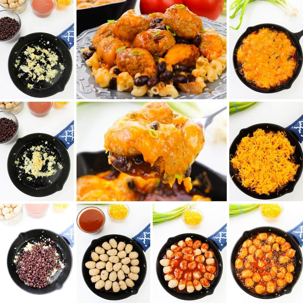 how to make cheesy enchilada meatballs collage