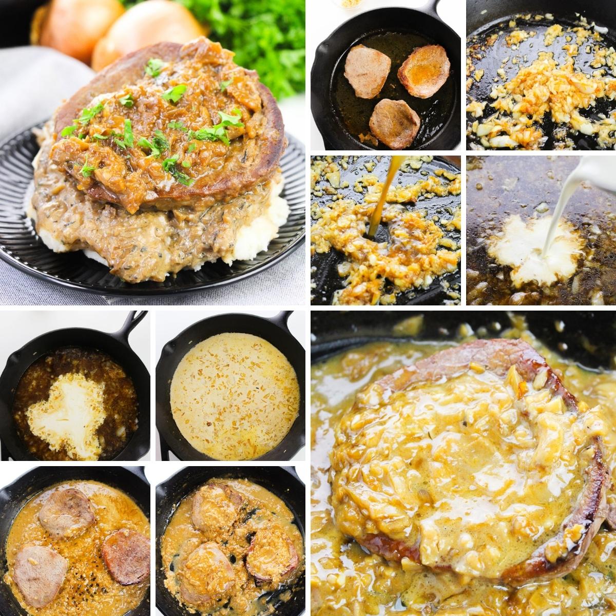 how to make easy smothered steaks collage