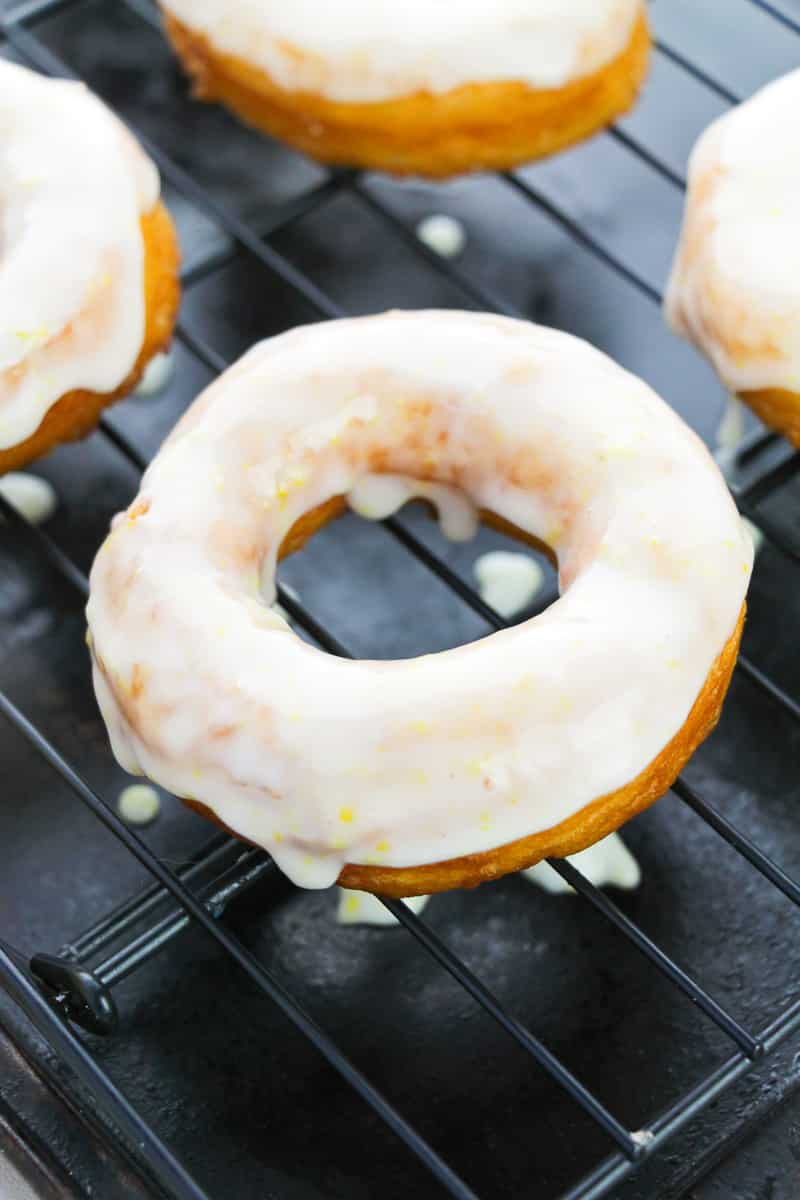 close up of glazed easy biscuit donut