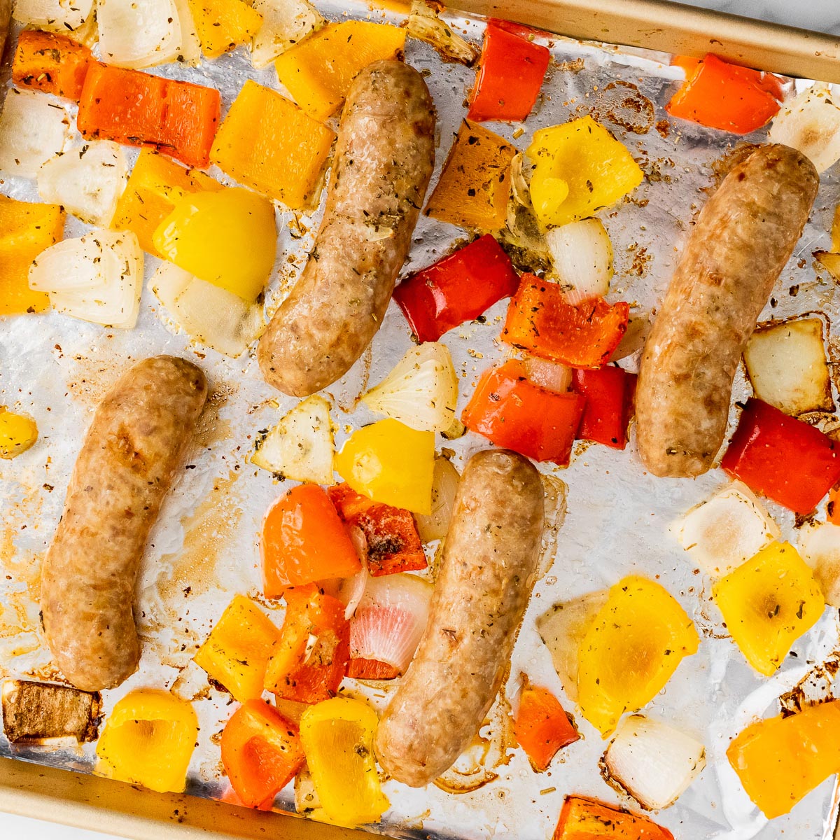 Sheet Pan Sausage, Peppers and Onions - Sweet Savory and Steph
