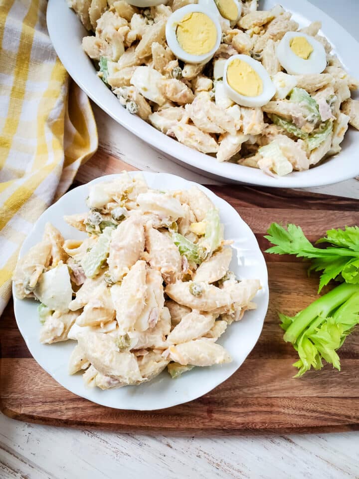 Creamy Tuna Egg Pasta Salad All She Cooks